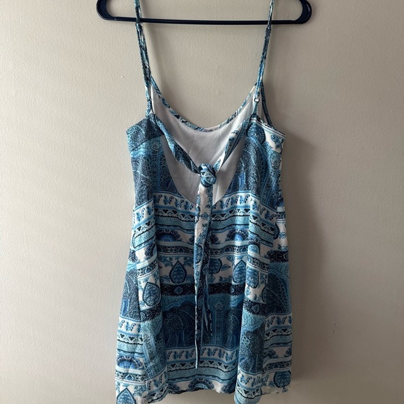Show Me Your MuMu Tenley Tie Mini Dress Boho Blue Paisley Print Size L - Picture 4 of 5
